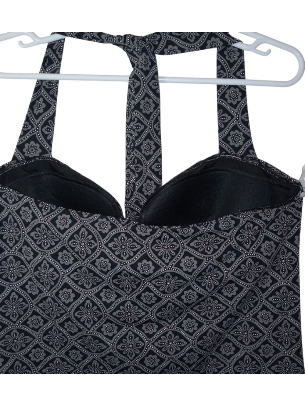 Lands End Black White Geometric Print Halter Tankini Size18 Top Swimsuit Womens - Picture 7 of 10